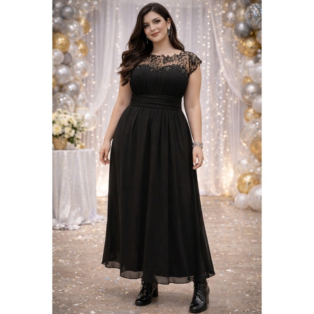 Prom Whimsigoth Glam‎ Elegant Party BlackTan Cutout Lace Rhinestone 6 Long Dress